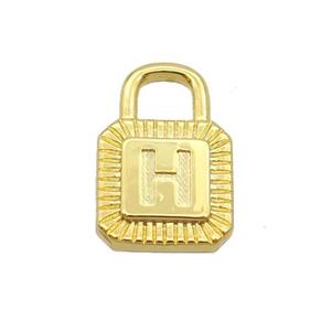 Copper Lock Pendant H-Letter Gold Plated, approx 10-15mm