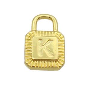 Copper Lock Pendant K-Letter Gold Plated, approx 10-15mm