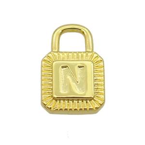 Copper Lock Pendant N-Letter Gold Plated, approx 10-15mm