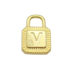 Copper Lock Pendant V-Letter Gold Plated, approx 10-15mm