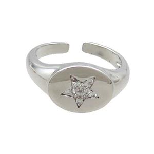 Copper Ring Pave Zircon Star Platinum Plated, approx 10-13mm, 18mm dia