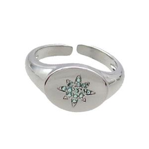 Copper Ring Pave Zircon NorthStar Platinum Plated, approx 10-13mm, 18mm dia