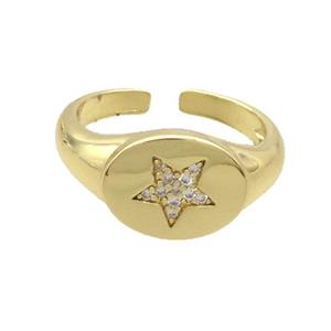 Copper Ring Pave Zircon Star Gold Plated, approx 10-13mm, 18mm dia