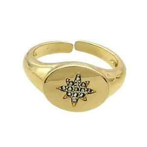 Copper Ring Pave Zircon NorthStar Gold Plated, approx 10-13mm, 18mm dia