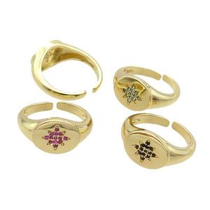 Copper Ring Pave Zircon NorthStar Gold Plated Mixed, approx 10-13mm, 18mm dia