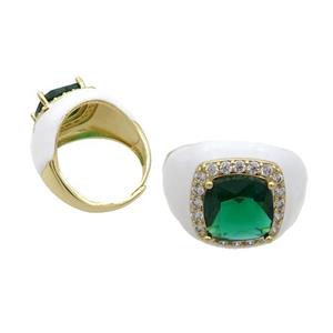 Copper Ring Pave Crystal White Enamel Adjustable Gold Plated, approx 10mm, 18mm dia