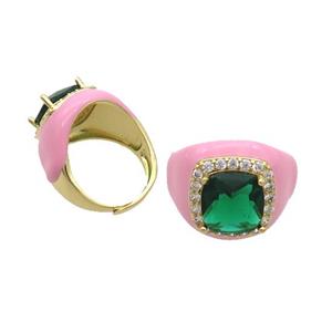Copper Ring Pave Crystal Pink Enamel Adjustable Gold Plated, approx 10mm, 18mm dia