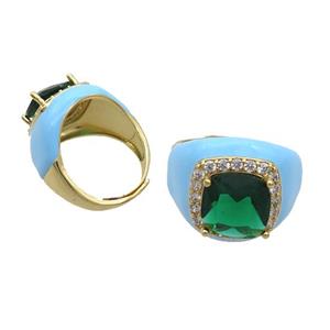 Copper Ring Pave Crystal Blue Enamel Adjustable Gold Plated, approx 10mm, 18mm dia