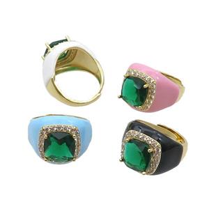 Copper Ring Pave Crystal Enamel Adjustable Gold Plated Mixed, approx 10mm, 18mm dia