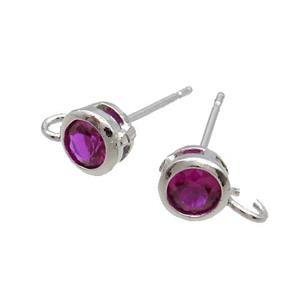 Copper Stud Earring Pave Hotpink Crystal Glass Platinum Plated, approx 5mm