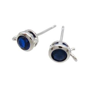 Copper Stud Earring Pave Blue Crystal Glass Platinum Plated, approx 5mm