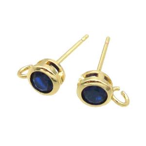 Copper Stud Earring Pave Blue Crystal Glass Gold Plated, approx 5mm