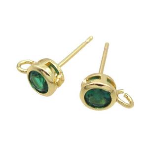 Copper Stud Earring Pave Green Crystal Glass Gold Plated, approx 5mm