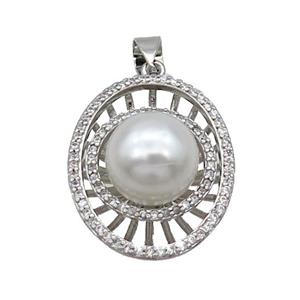 Copper Pendant Pave Pearlized Shell Eye Platinum Plated, approx 11.5mm, 20-25mm
