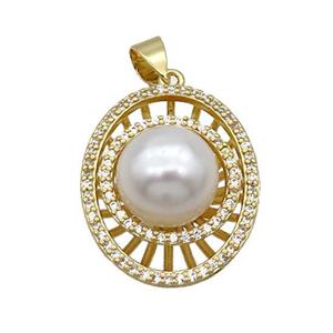 Copper Pendant Pave Pearlized Shell Eye Gold Plated, approx 11.5mm, 20-25mm