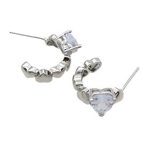 Copper Stud Earring Pave Crystal Glass Platinum Plated, approx 7mm, 16mm