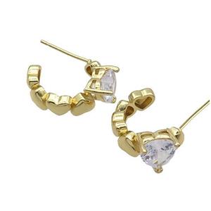 Copper Stud Earring Pave Crystal Glass Gold Plated, approx 7mm, 16mm