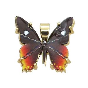 Copper Butterfly Pendant Pave Black Resin Gold Plated, approx 20mm
