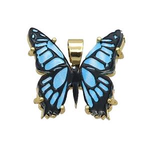 Copper Butterfly Pendant Pave Blue Resin Gold Plated, approx 20mm