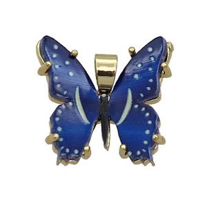 Copper Butterfly Pendant Pave Blue Resin Gold Plated, approx 20mm
