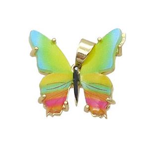 Copper Butterfly Pendant Pave Multicolor Resin Gold Plated, approx 20mm