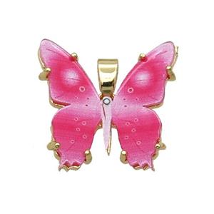 Copper Butterfly Pendant Pave Pink Resin Gold Plated, approx 20mm