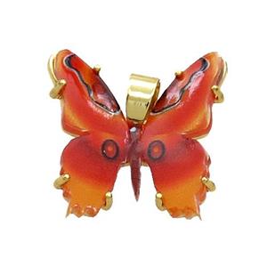 Copper Butterfly Pendant Pave Red Resin Gold Plated, approx 20mm