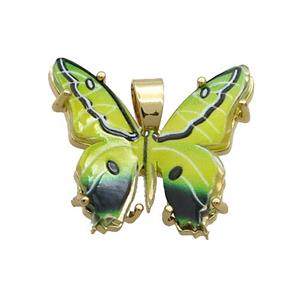 Copper Butterfly Pendant Pave Olive Resin Gold Plated, approx 20mm