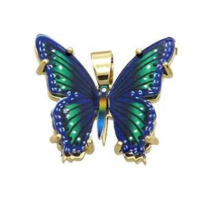 Copper Butterfly Pendant Pave Peacockgreen Resin Gold Plated, approx 20mm