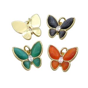 Copper Butterfly Pendant Pave Catseye Gold Plated Mixed, approx 16-18mm