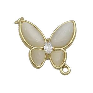 Copper Butterfly Connctor Pave White Catseye Gold Plated, approx 16-18mm