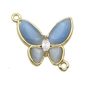 Copper Butterfly Connctor Pave Blue Catseye Gold Plated, approx 16-18mm