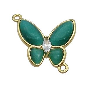 Copper Butterfly Connctor Pave Green Catseye Gold Plated, approx 16-18mm