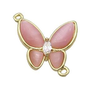Copper Butterfly Connctor Pave Pink Catseye Gold Plated, approx 16-18mm