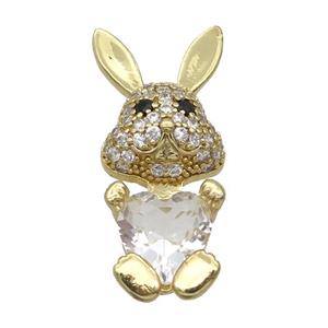 Copper Rabbit Pendant Pave Zircon Clear Crystal Gold Plated, approx 11-25mm