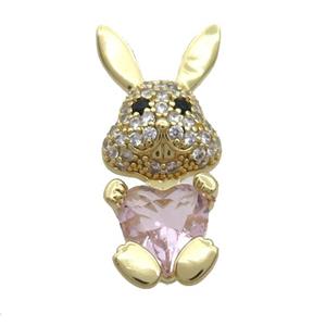 Copper Rabbit Pendant Pave Zircon Pink Crystal Gold Plated, approx 11-25mm
