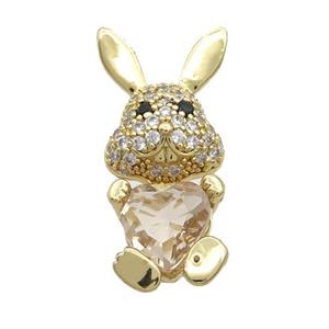 Copper Rabbit Pendant Pave Zircon Yellow Crystal Gold Plated, approx 11-25mm