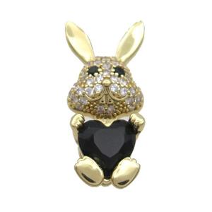 Copper Rabbit Pendant Pave Zircon Black Crystal Gold Plated, approx 11-25mm