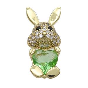 Copper Rabbit Pendant Pave Zircon Ltgreen Crystal Gold Plated, approx 11-25mm