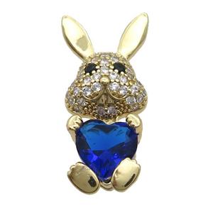 Copper Rabbit Pendant Pave Zircon Royalblue Crystal Gold Plated, approx 11-25mm