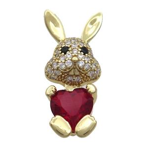 Copper Rabbit Pendant Pave Zircon DeepRed Crystal Gold Plated, approx 11-25mm