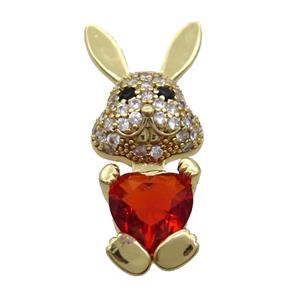 Copper Rabbit Pendant Pave Zircon Red Crystal Gold Plated, approx 11-25mm