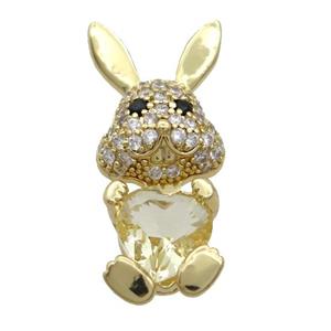 Copper Rabbit Pendant Pave Zircon Yellow Crystal Gold Plated, approx 11-25mm