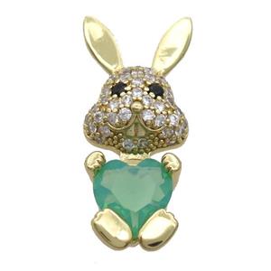 Copper Rabbit Pendant Pave Zircon Green Crystal Gold Plated, approx 11-25mm