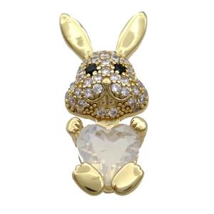 Copper Rabbit Pendant Pave Zircon White Crystal Gold Plated, approx 11-25mm
