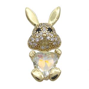 Copper Rabbit Pendant Pave Zircon White AB-color Crystal Gold Plated, approx 11-25mm