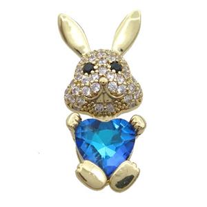 Copper Rabbit Pendant Pave Zircon Blue Crystal Gold Plated, approx 11-25mm