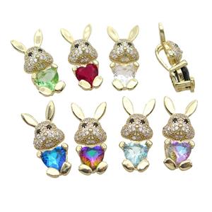Copper Rabbit Pendant Pave Zircon Crystal Gold Plated Mixed, approx 11-25mm