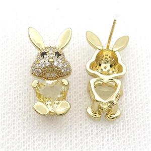 Copper Rabbit Stud Earring Pave Zircon Yellow Crystal Gold Plated, approx 11-25mm