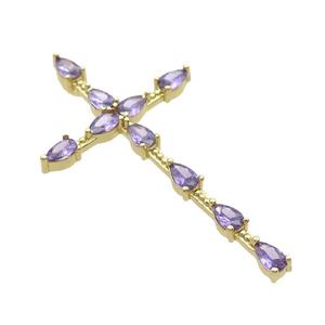 Copper Cross Pendant Pave Purple Crystal Glass Gold Plated, approx 27-48mm